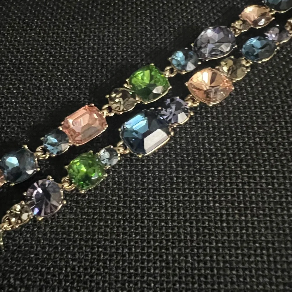 Givenchy Gold Tone Multi Color Crystal Double Row Bracelet 7.5 Inch Cottagecore